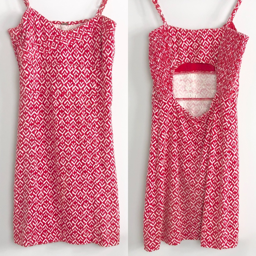 FREE PEOPLE Red Open Back Ikat Print Fitted Dress